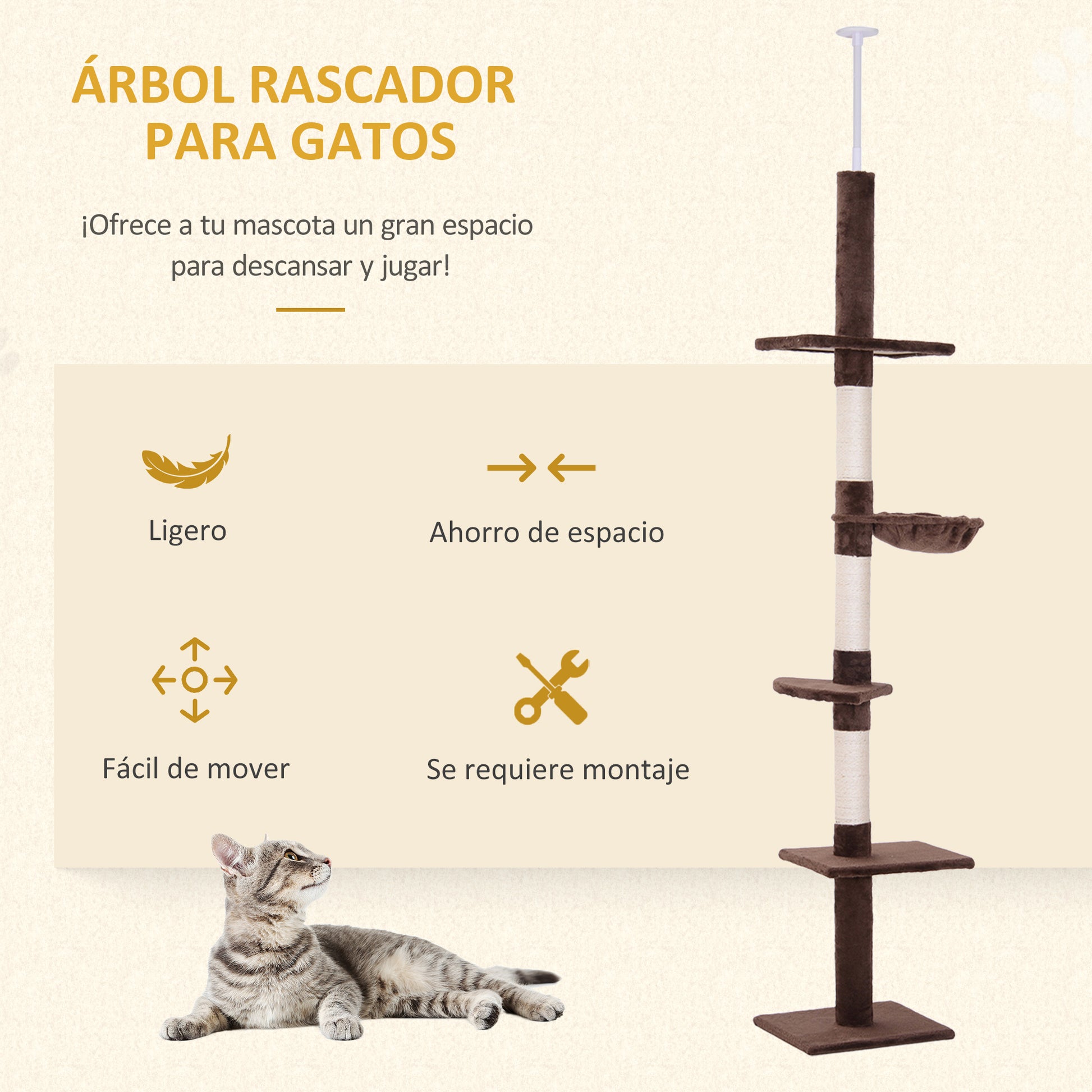 Pawhut Árbol Rascador Para Gatos De 230-260 Cm_3