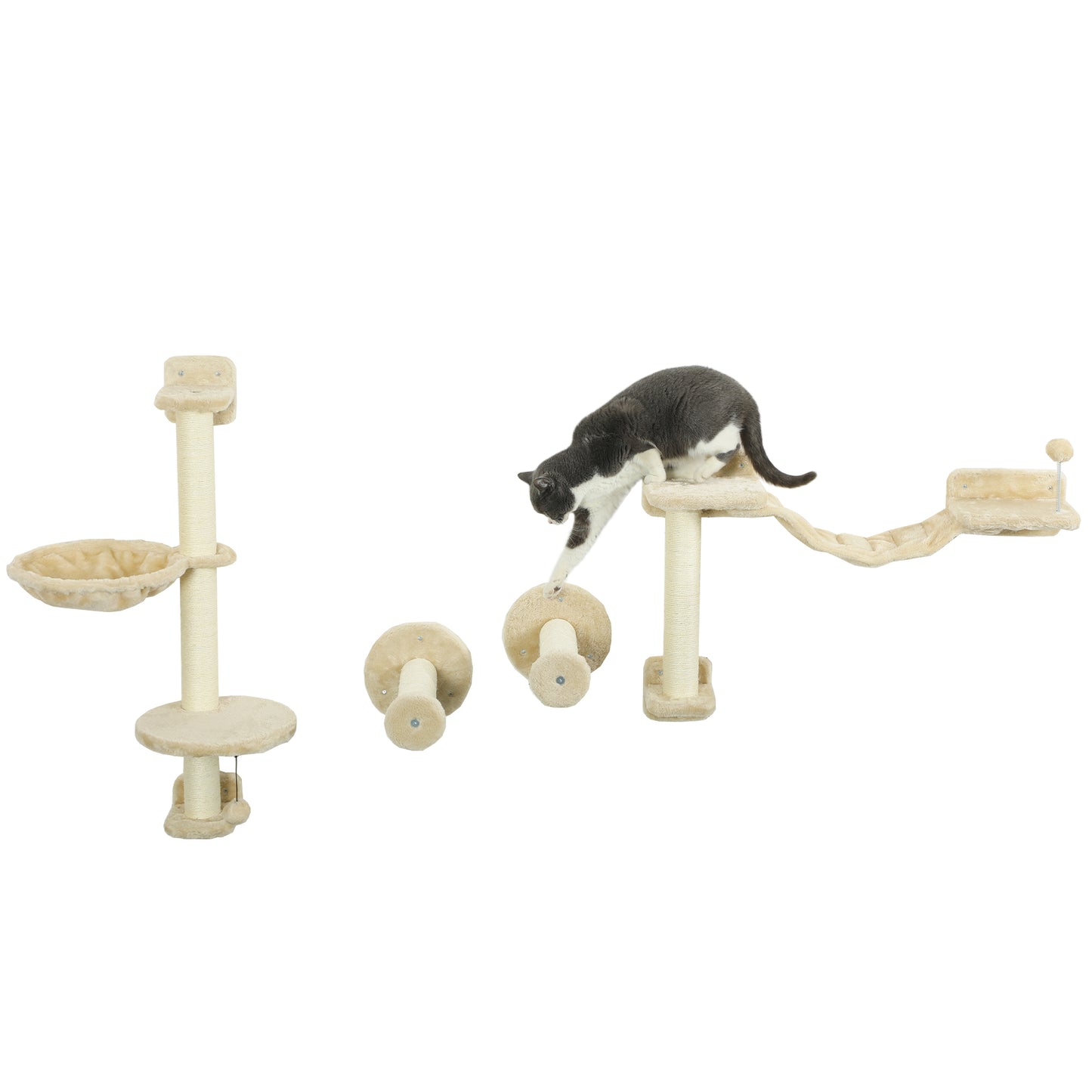 Pawhut Estante De Escalada Para Gatos De Pared Con Hamaca Bola Beige_0