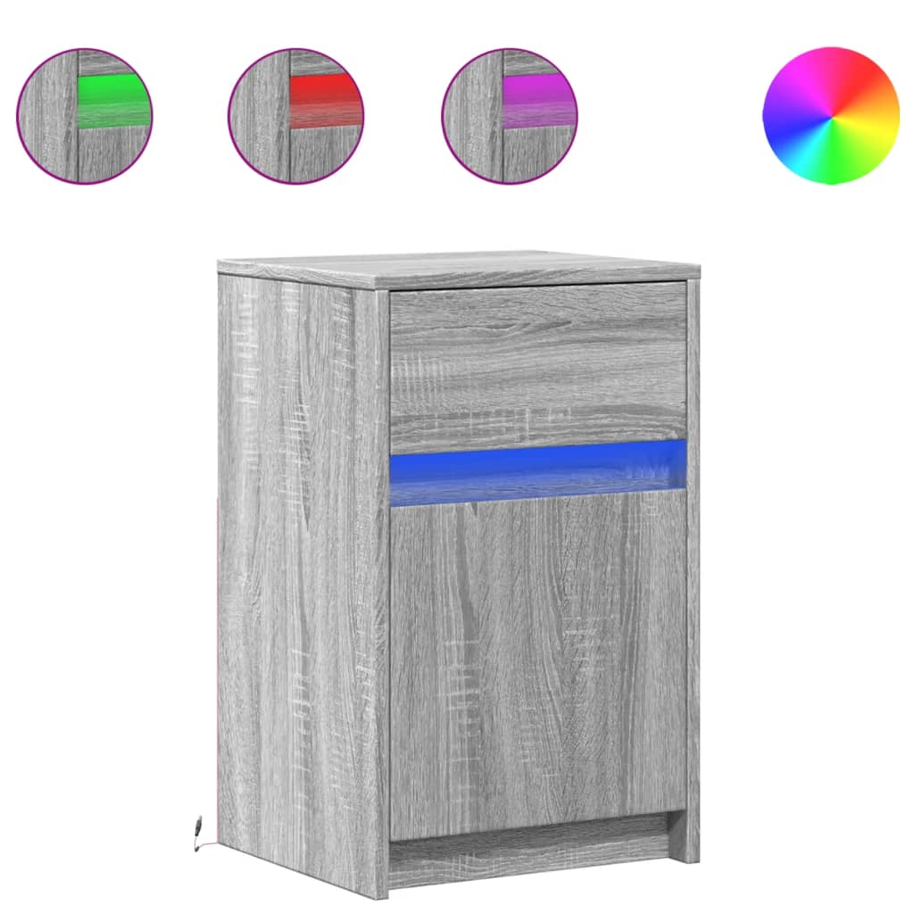 Mesitas De Noche Luces Led 2 Uds Madera Ingeniería Gris Sonoma_0