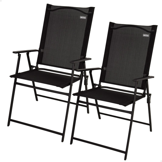 Aktive Pack 2 Sillas Plegables De Jardín Slim Negras Con Reposabrazos_0