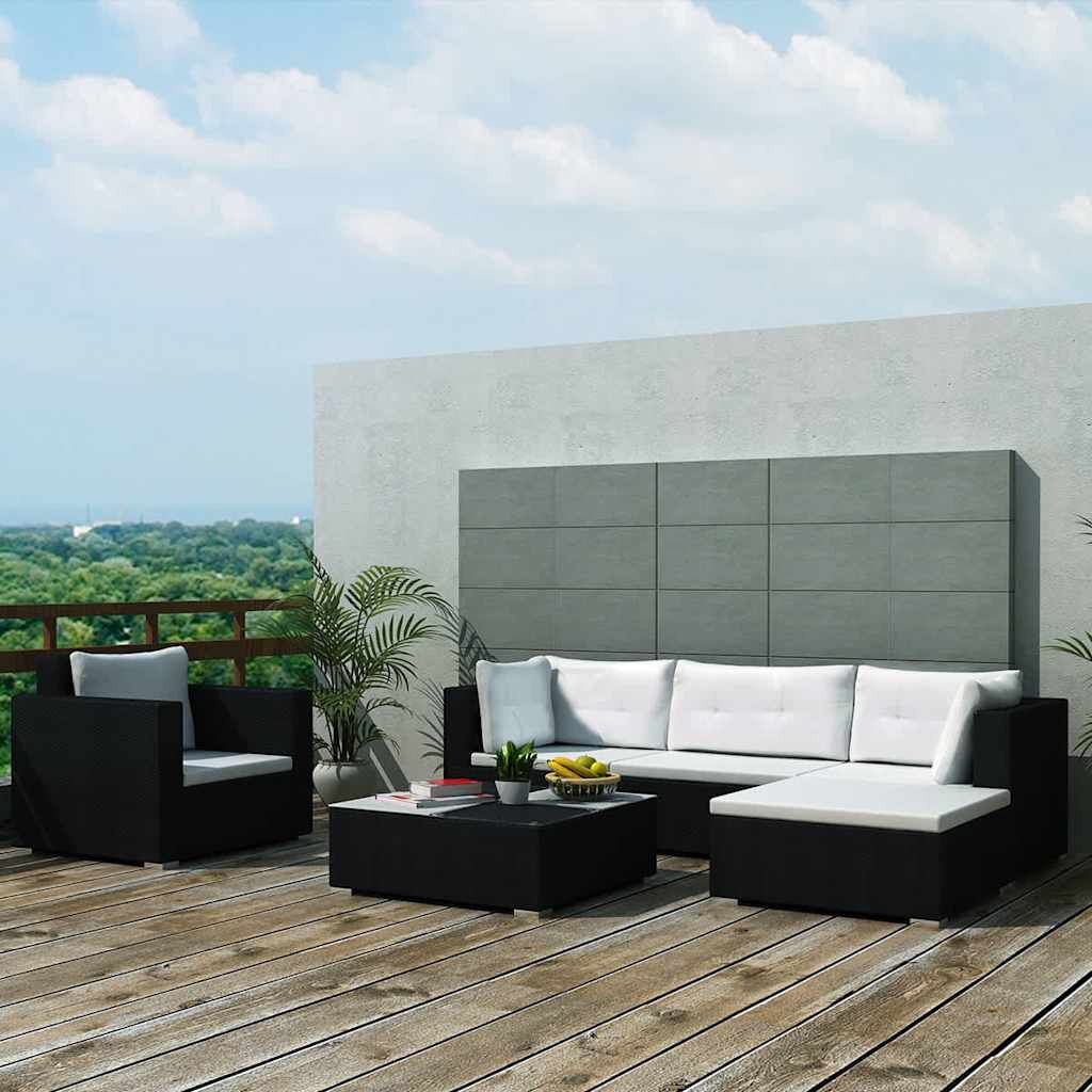 Vidaxl Set Muebles De Jardín 6 Piezas Y Cojines Ratán Sintético Negro_1