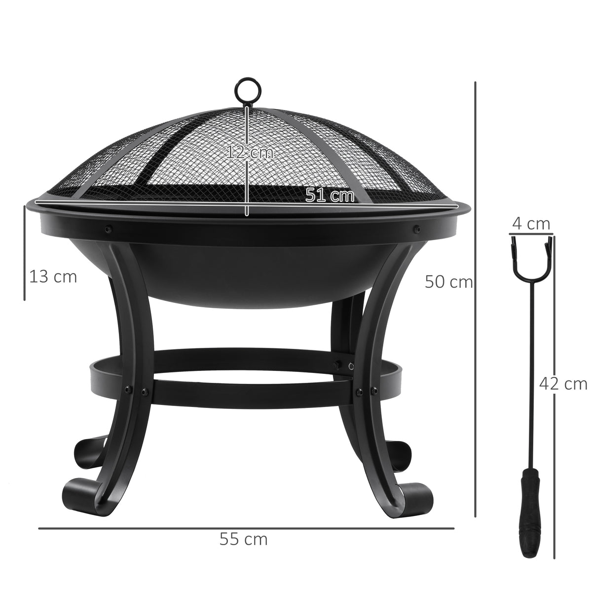 Outsunny Brasero Exterior De Acero Con Protector De Chispas Ø55x50 Cm Negro_2