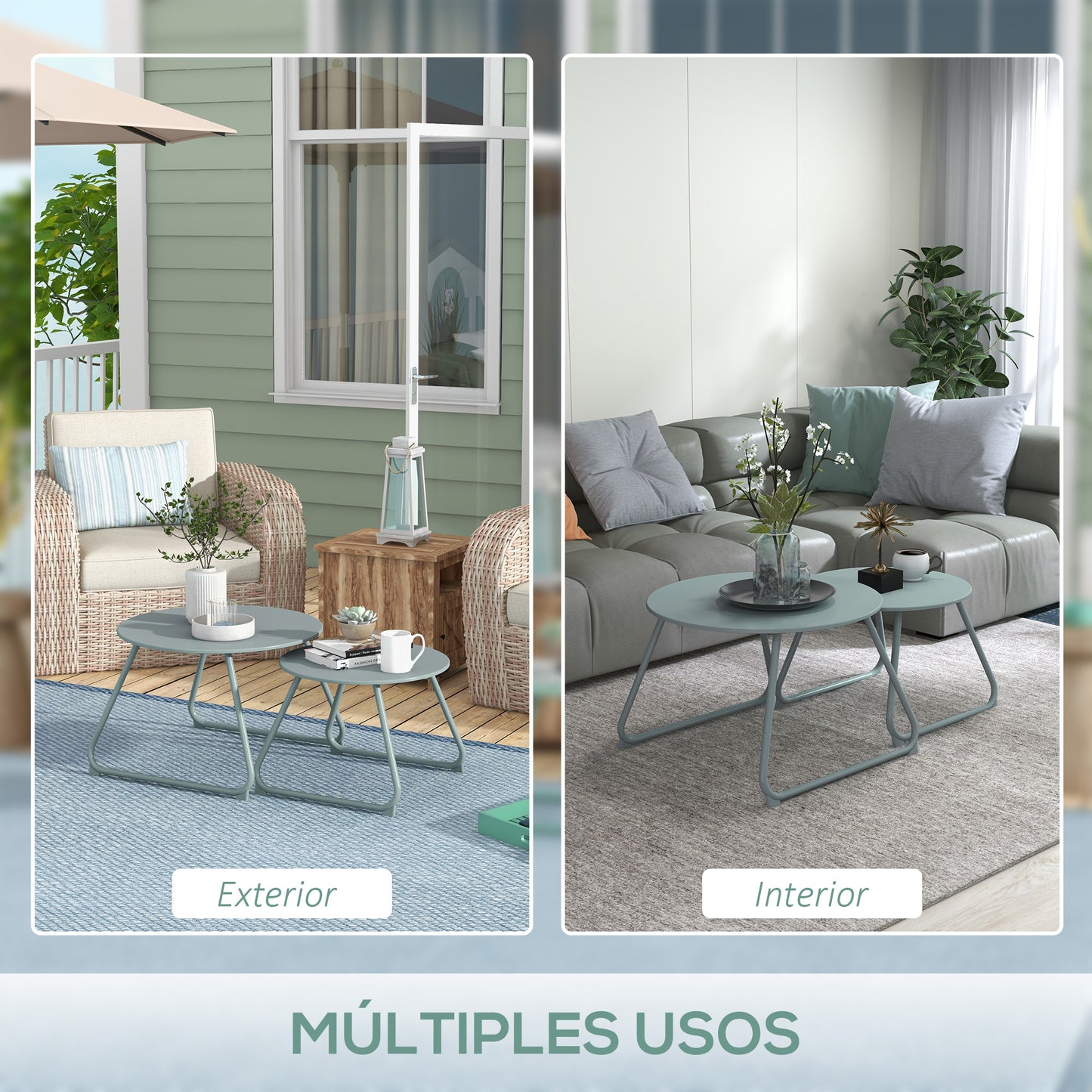 Outsunny Juego De 2 Mesas De Jardín Apilables Con Estructura De Metal Azul_4