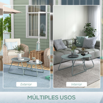 Outsunny Juego De 2 Mesas De Jardín Apilables Con Estructura De Metal Azul_4