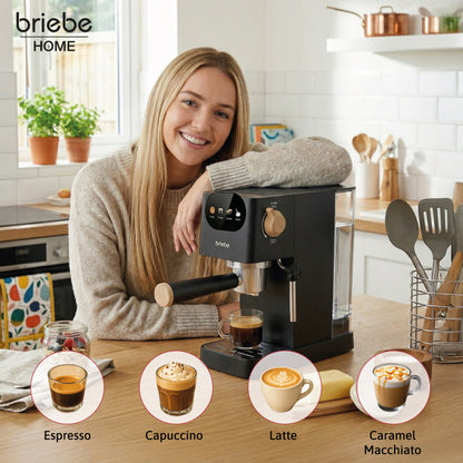 Briebe Nordic Cafetera Espresso 20 Bares Compatible Cápsulas Nespresso Y Café Molido Espumador Leche, Ec1180blk, Negro_1