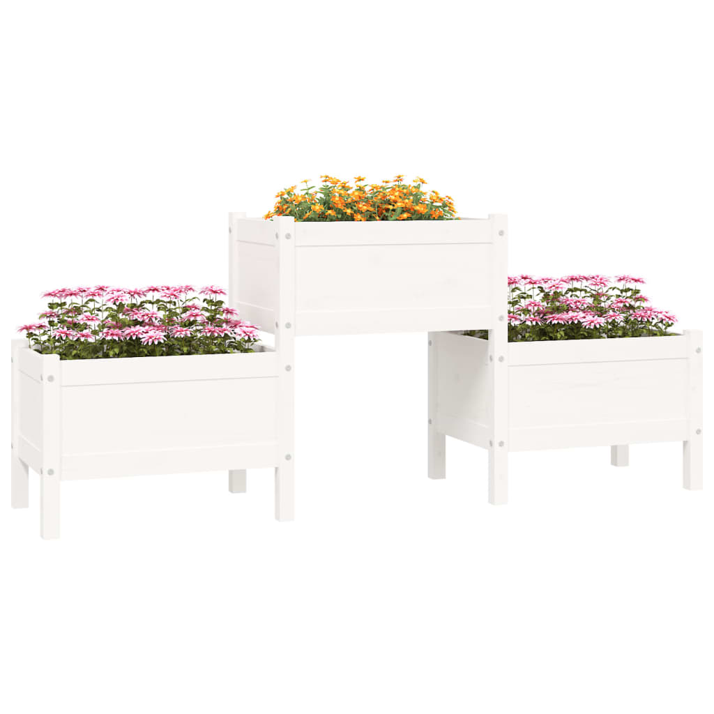 Jardinera De Madera De Pino Maciza Blanca 178,5x44x75 Cm_2