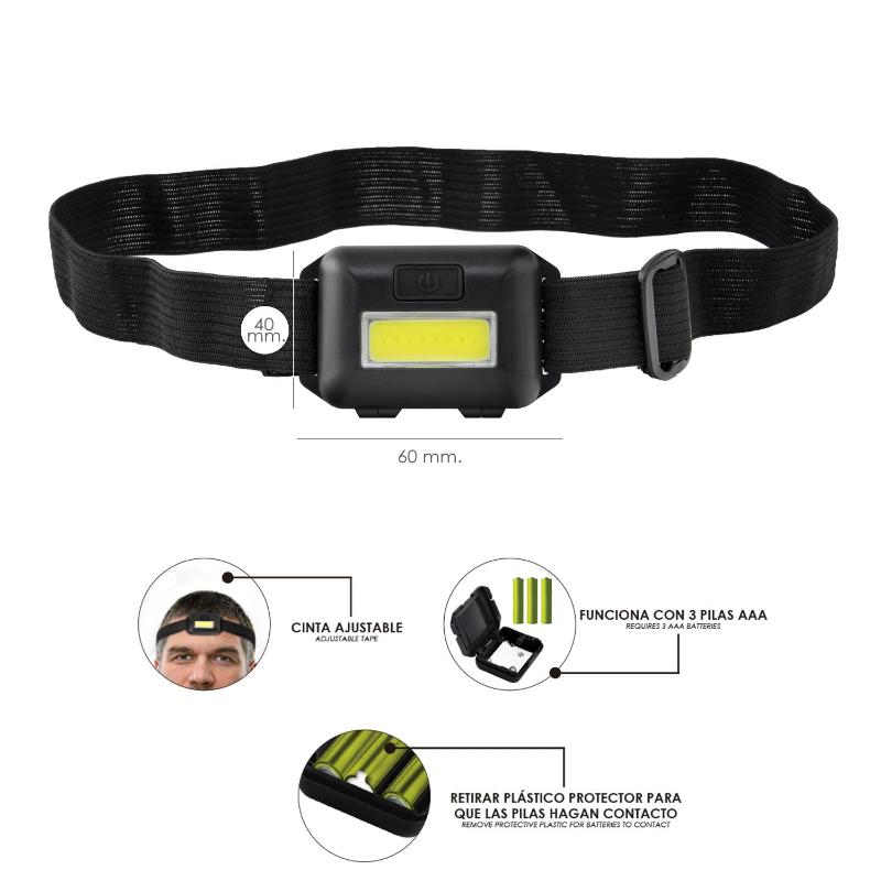 Linterna Led Frontal Cabeza Ajustable 120 Lumenes, 3 Modos, Cinta Ajustable, 3 Baterias Aaa Incluidas_1