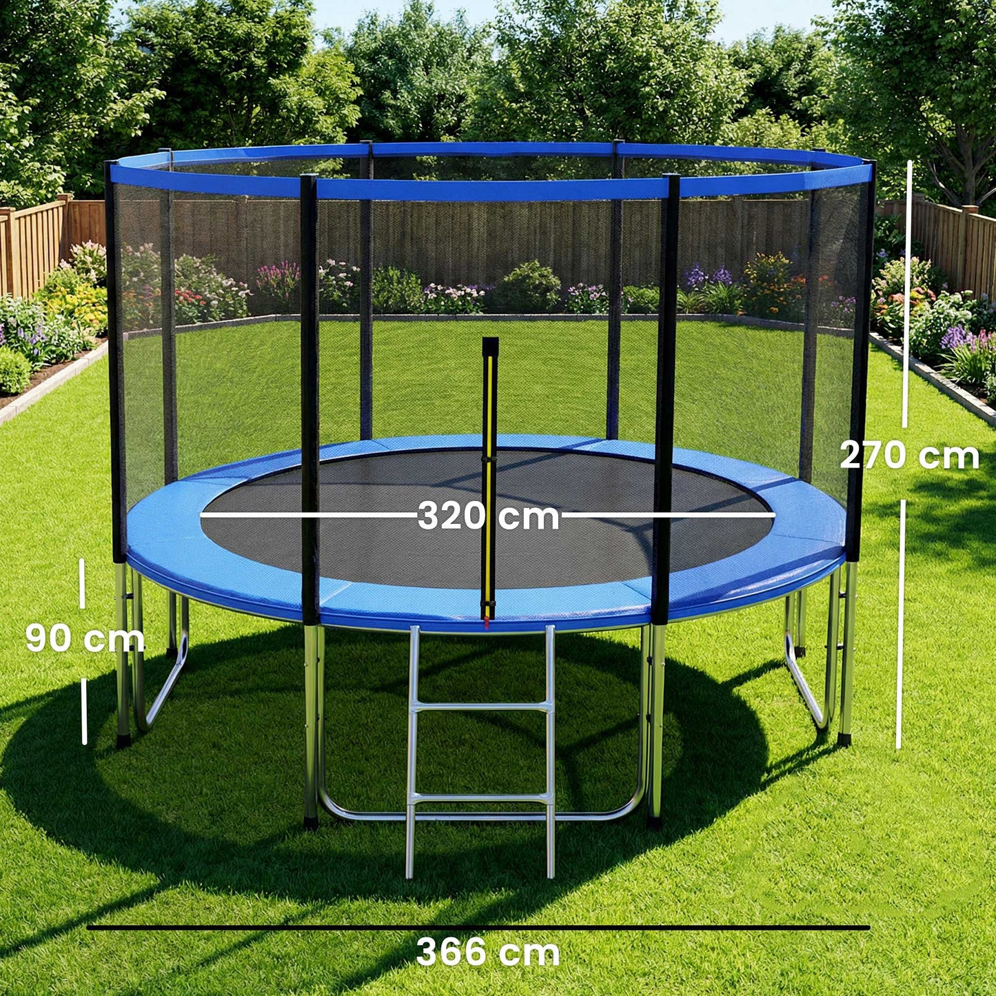 Sportnow Cama Elástica Niños Exterior Ø366 Cm Con Red De Seguridad Escalera Azul_2