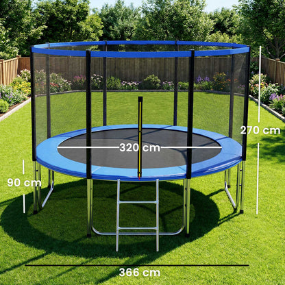 Sportnow Cama Elástica Niños Exterior Ø366 Cm Con Red De Seguridad Escalera Azul_2