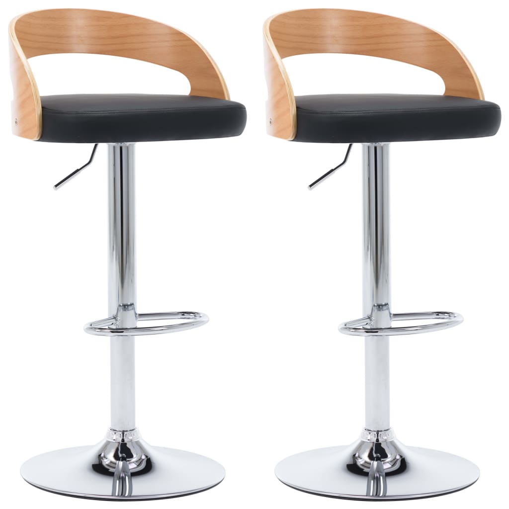 Taburetes De Cocina 2 Uds Piel Sintética Y Madera Curvada Negro_0