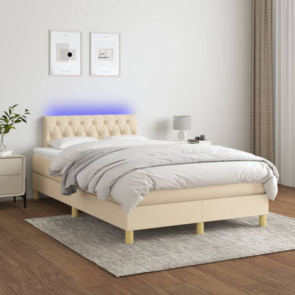 Cama Box Spring Con Colchón Y Led Tela Crema 120x200 Cm / Vetonek_5