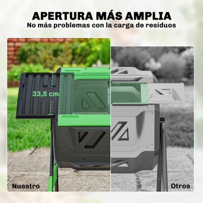 Outsunny Compostador Giratorio De 200l Doble Cámara Sin Bpa Verde_5