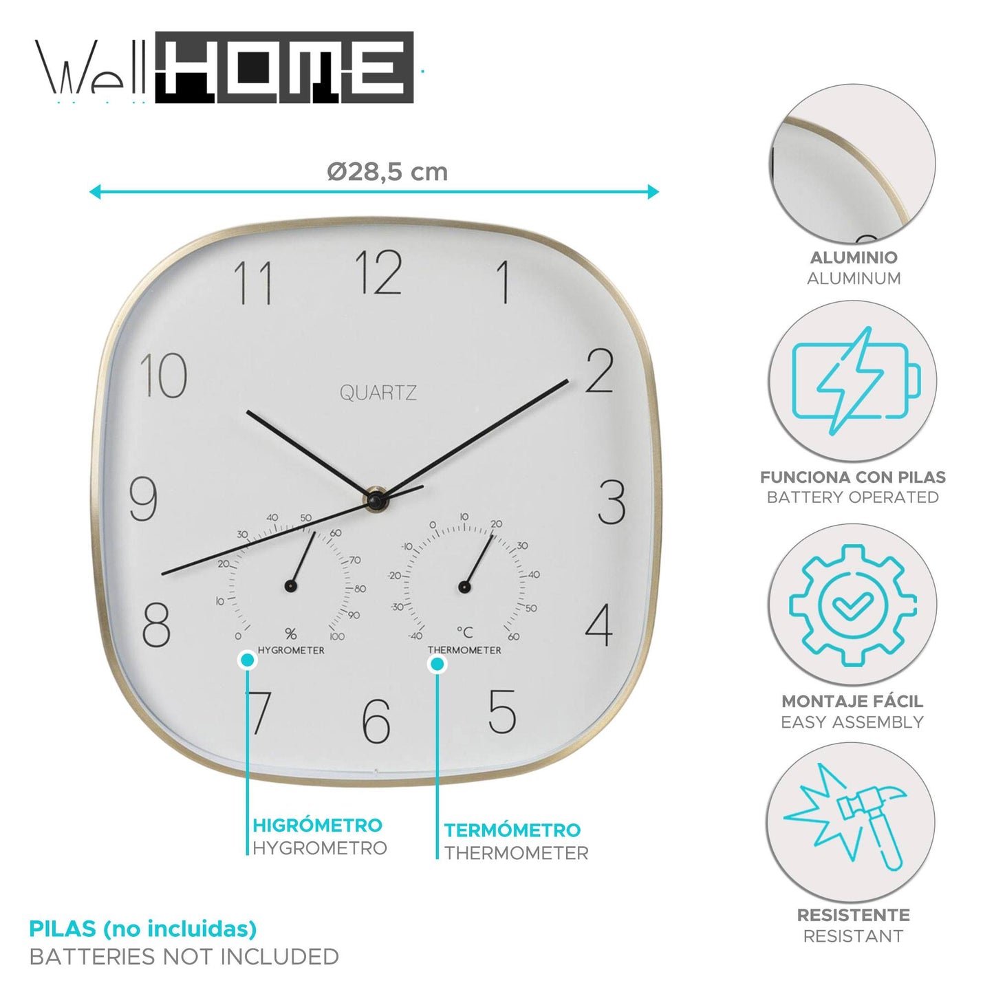 Well Home Reloj De Pared Marco Dorado Ø28,5x4cm_1