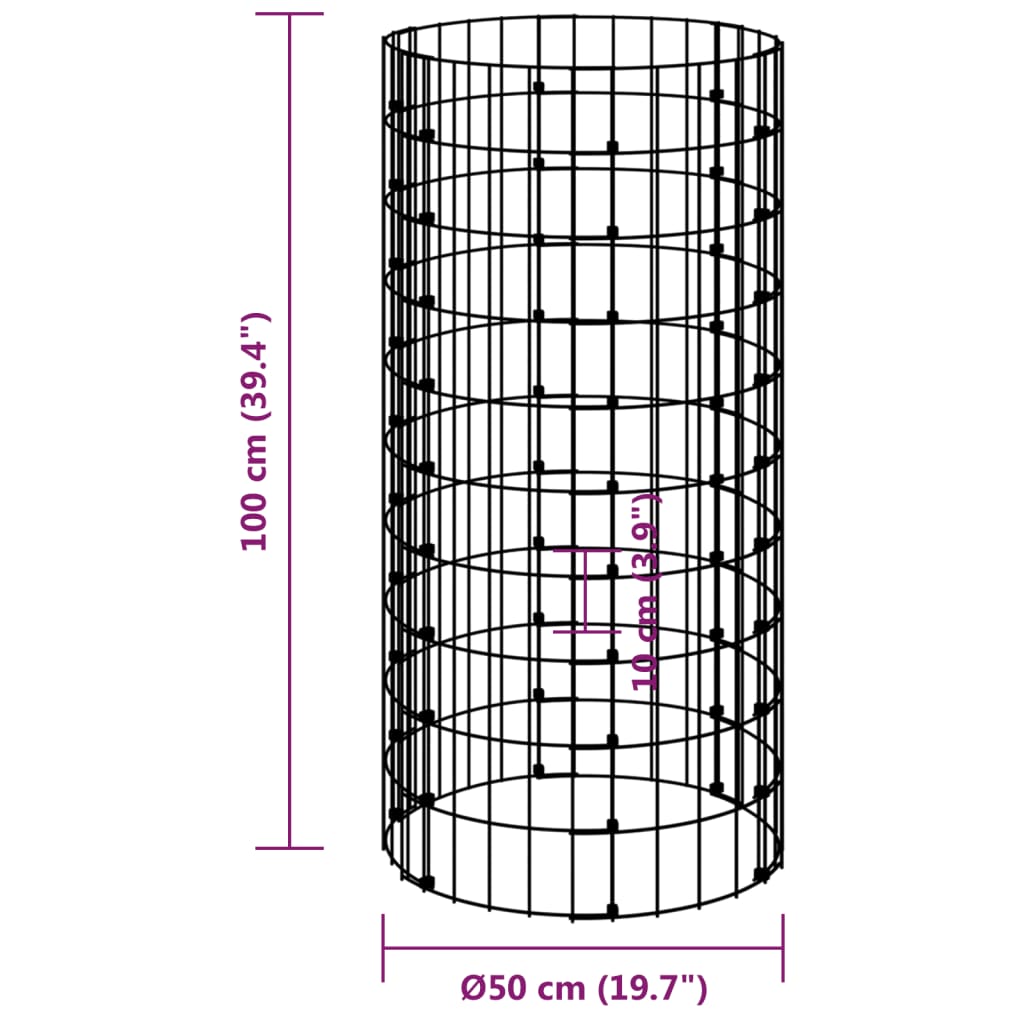 Poste Circular De Gaviones Acero Galvanizado Ø50x100 Cm / Vetonek_3