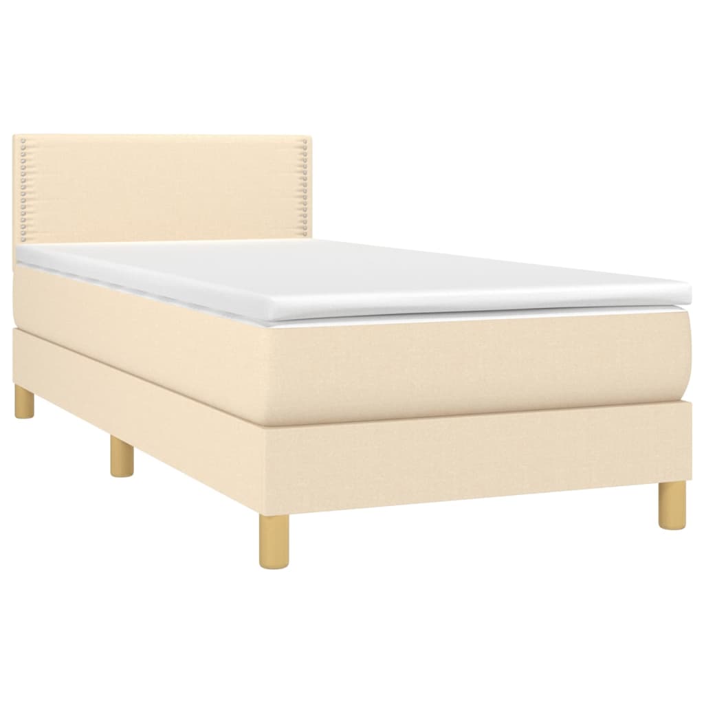 Cama Box Spring Con Colchón Y Led Tela Crema 90x190 Cm / Vetonek_3