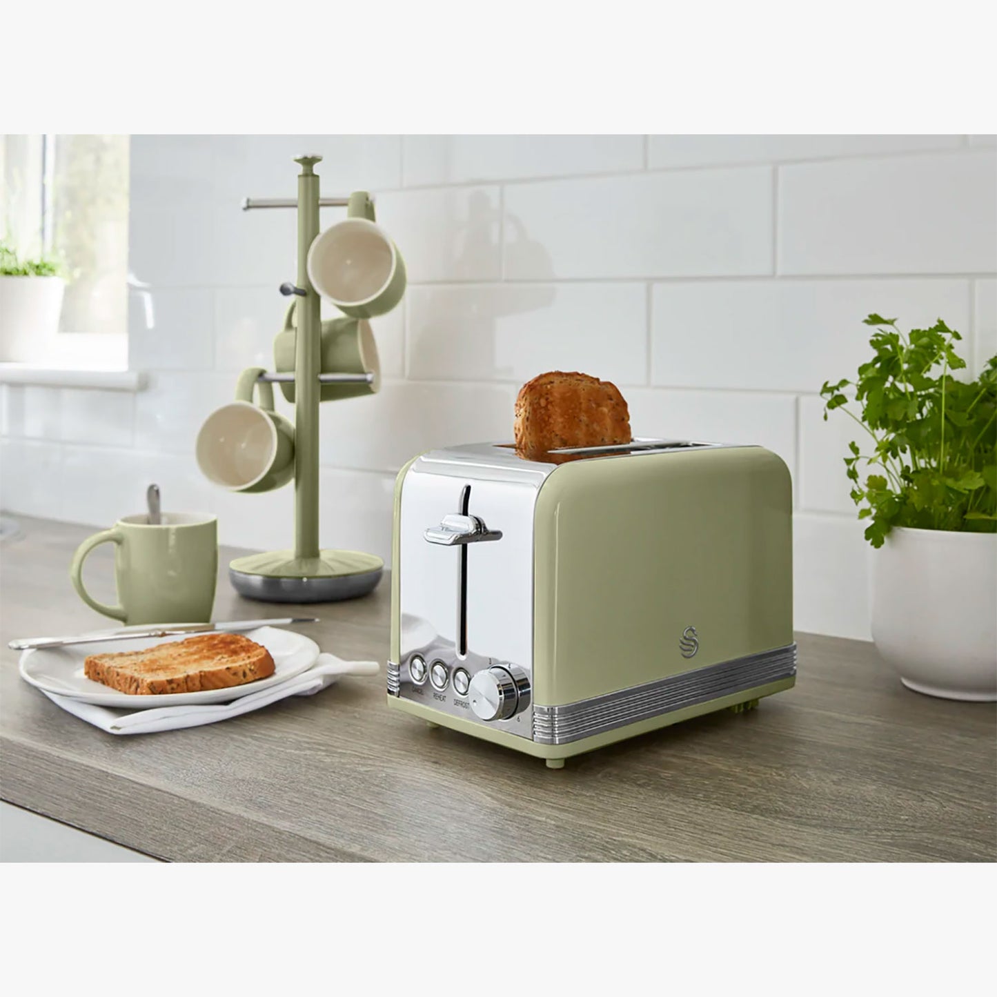 Swan Retro Tostadora Pan Ranura Ancha 2 Rebanadas, Regulador Nivel De Tostado, Descongelación, St19010gneu, Verde 800w_2