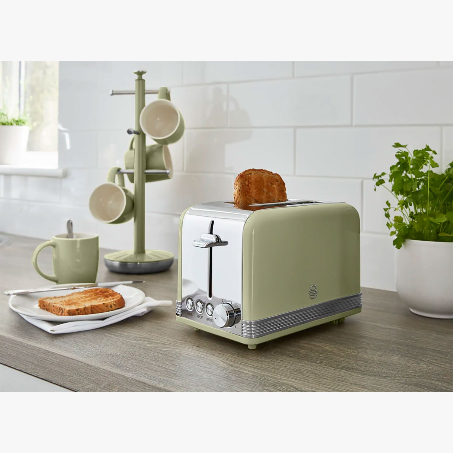 Swan Retro Tostadora Pan Ranura Ancha 2 Rebanadas, Regulador Nivel De Tostado, Descongelación, St19010gneu, Verde 800w_2
