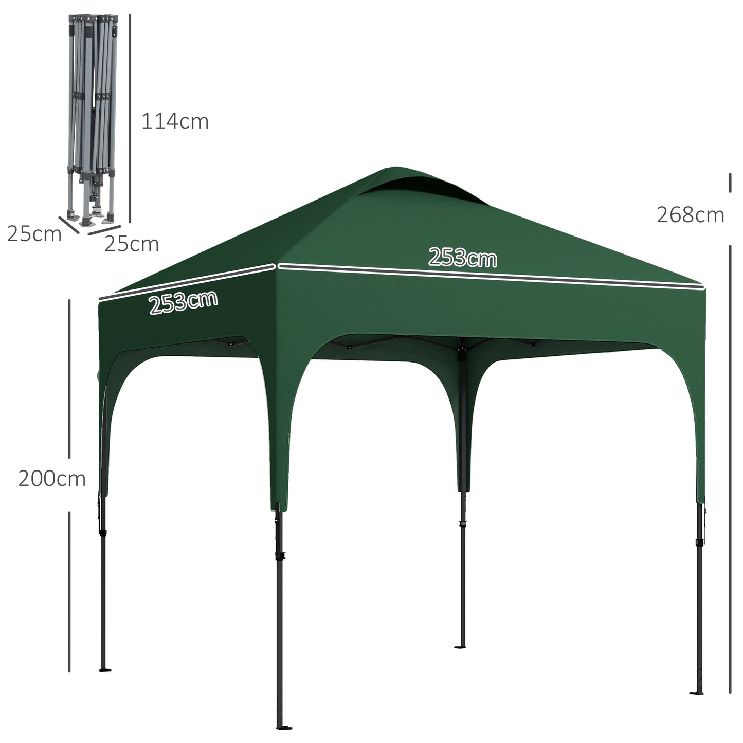 Outsunny Cenador Plegable Jardín 2,5x2,5x2,68 M Uv 50+ Altura Ajustable Verde_2