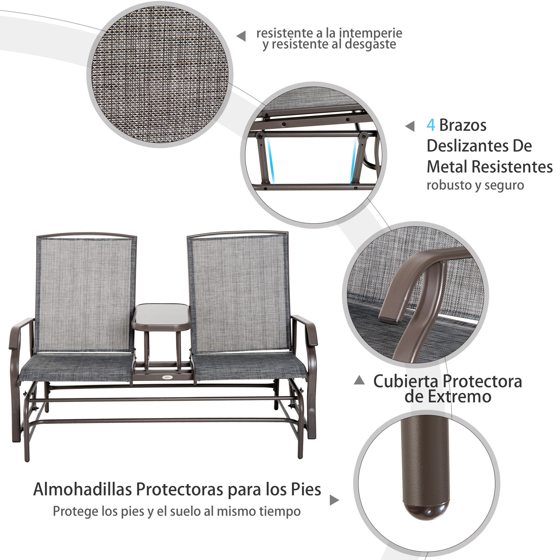 Outsunny Mecedora De 2 Plazas Silla Basculante De Metal Texteline Para Jardín_5