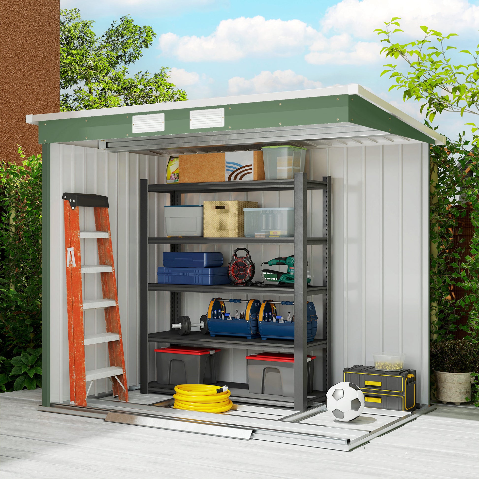 Outsunny Cobertizo De Jardín 213x130x172 Cm Base 2,42m² Con 2 Puertas Correderas_3