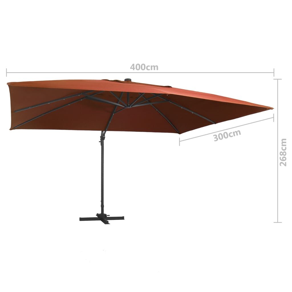 Vidaxl Sombrilla De Jardín Voladiza Con Luces Led Terracota 400x300 Cm_2