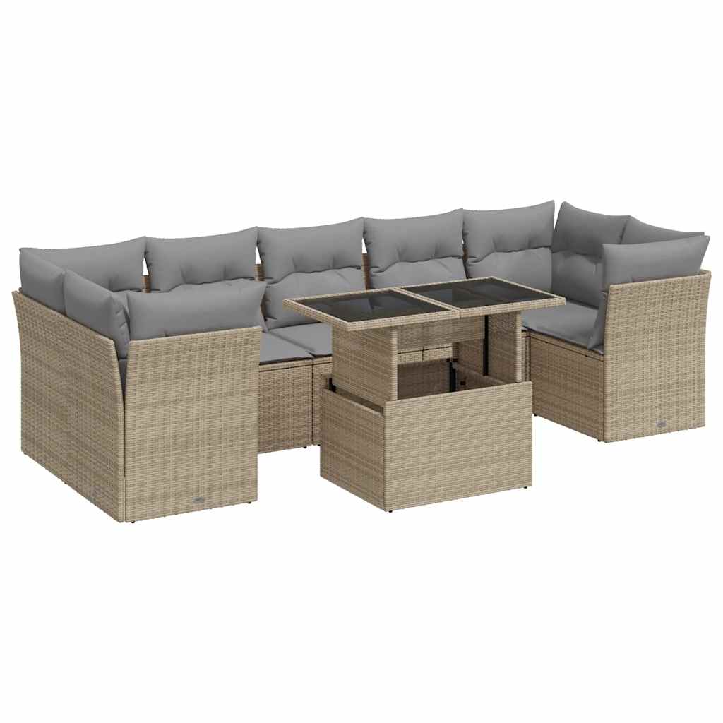 Set De Sofás De Jardín Y Cojines 8 Piezas Ratán Sintético Beige / Vetonek_1