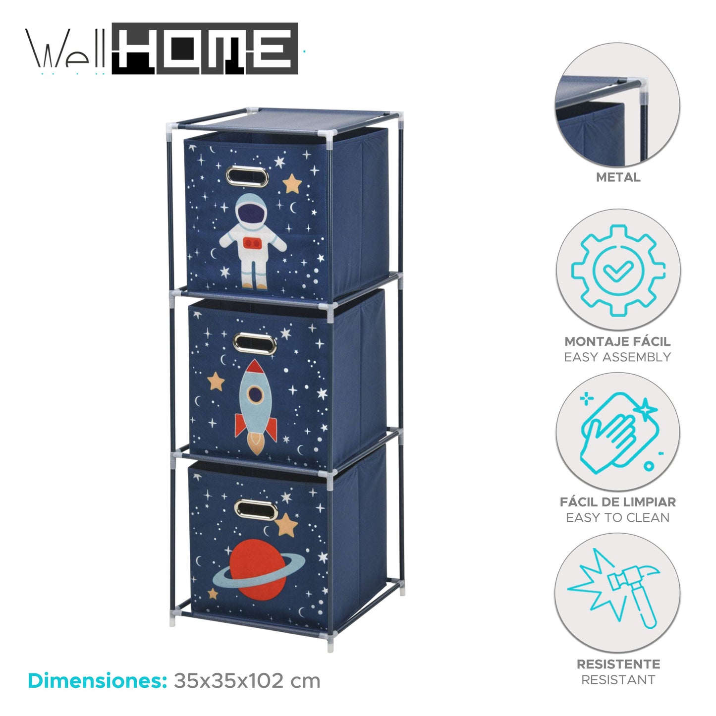 Well Home Estanteria Cajonera De 3 Estantes En Metal H.102cm