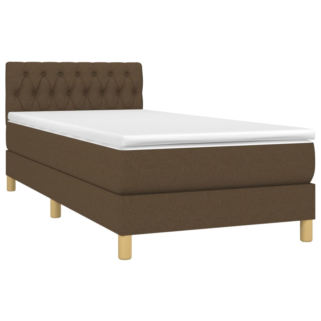 Cama Box Spring Con Colchón Led Tela Marrón Oscuro 90x190 Cm / Vetonek_3