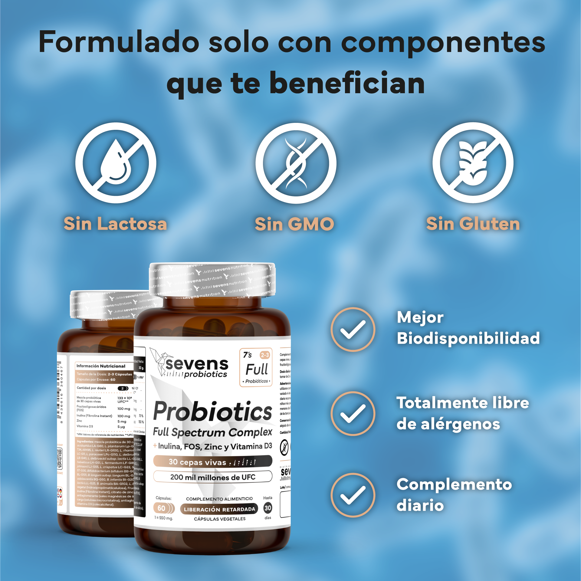 Pack 2x Probiótico Full Spectrum Complex Con Prebióticos De Sevens Nutrition. Salud Digestiva Y Sistema Inmune_3