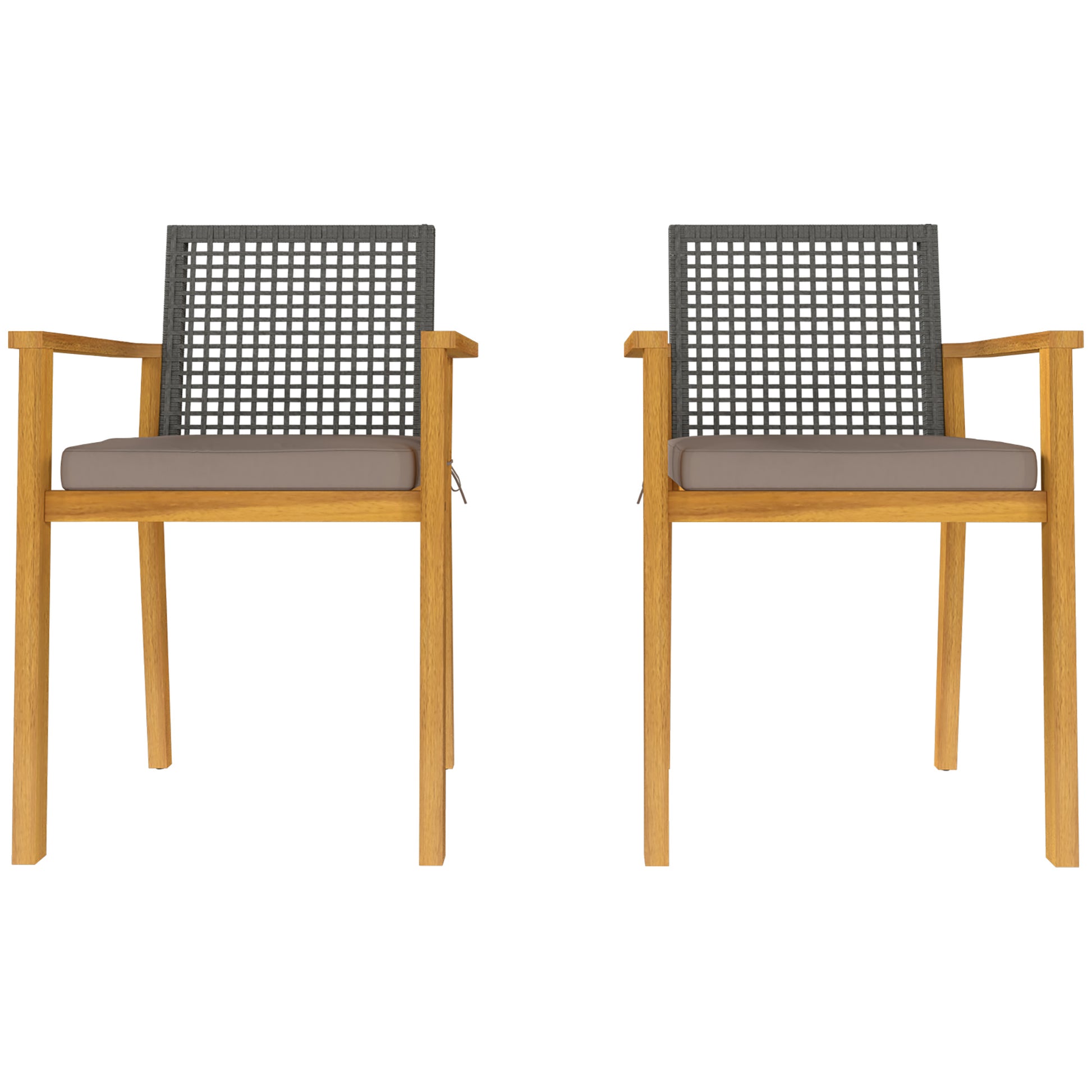 Outsunny Juego De 2 Sillas De Jardín Exterior De Madera Con Cojines Desmontables_4