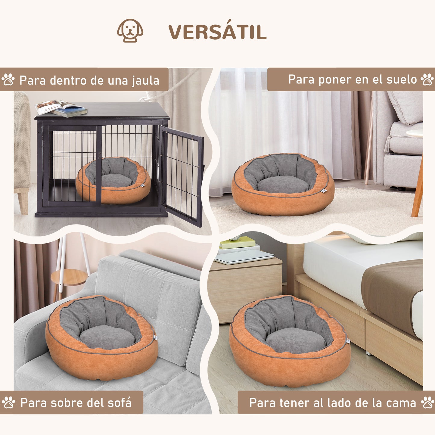Pawhut Cama Para Perros Y Gatos Cojín Suave Para Mascotas Pequeños 59x59x30 Cm_5