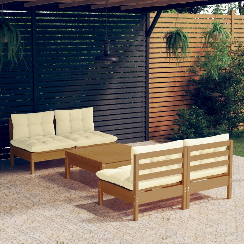 Vidaxl Muebles De Jardín 5 Piezas Cojines Madera De Pino Crema_1