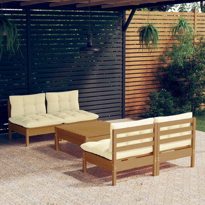 Vidaxl Muebles De Jardín 5 Piezas Cojines Madera De Pino Crema_1