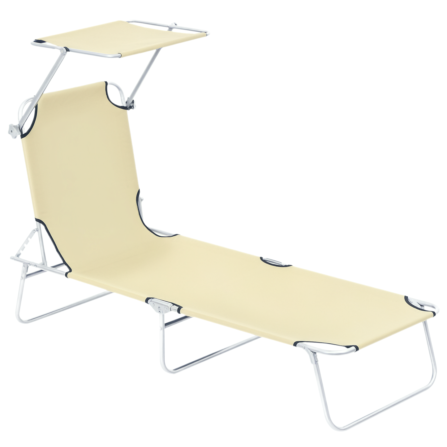 Outsunny Tumbona De Jardín Plegable Con Toldo Desmontable 187x58x36cm Beige_0