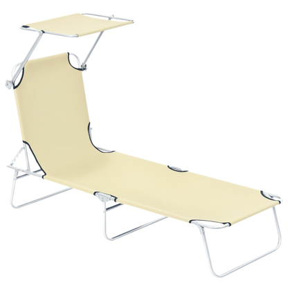 Outsunny Tumbona De Jardín Plegable Con Toldo Desmontable 187x58x36cm Beige_0