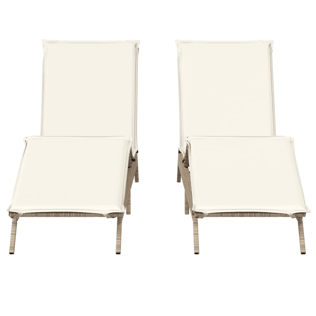 Tumbonas Con Cojines 2 Unidades Ratán Sintético Beige / Vetonek_5