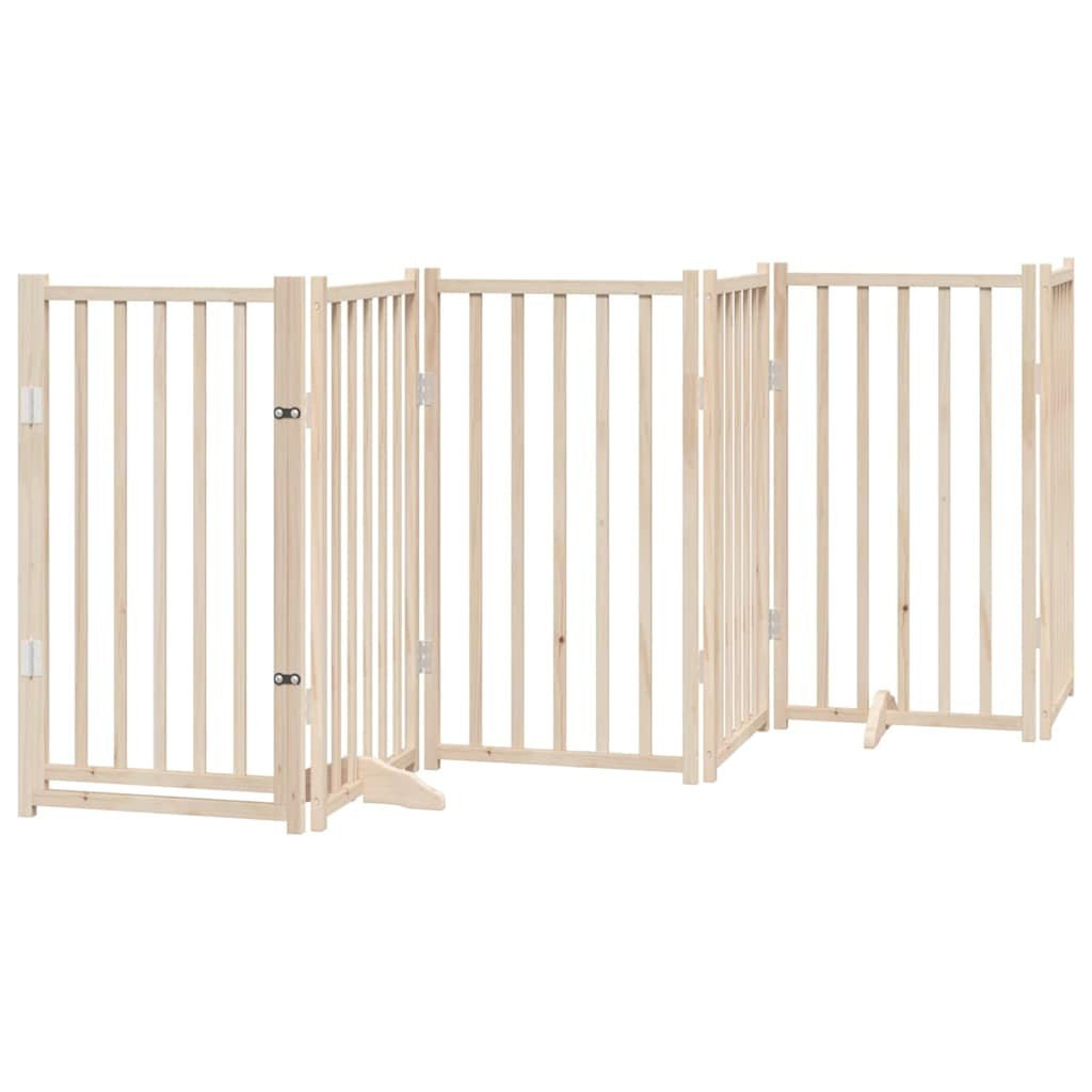Vidaxl Puerta Para Perros Con Puerta Plegable De 6 Paneles, 300 Cm, Madera Maciza De Abeto_0
