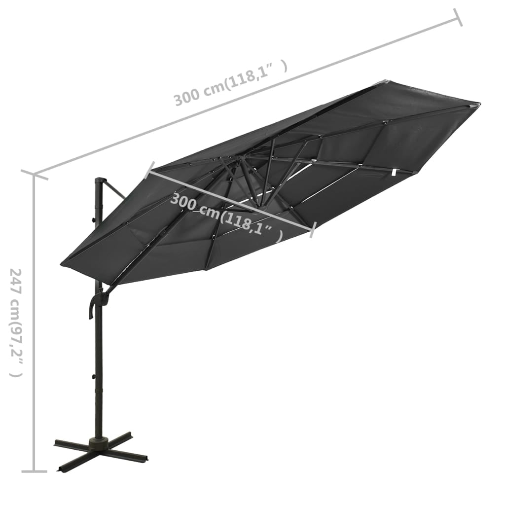 Vidaxl Sombrilla Jardín De 4 Niveles Palo De Aluminio Antracita 3x3 Cm_2