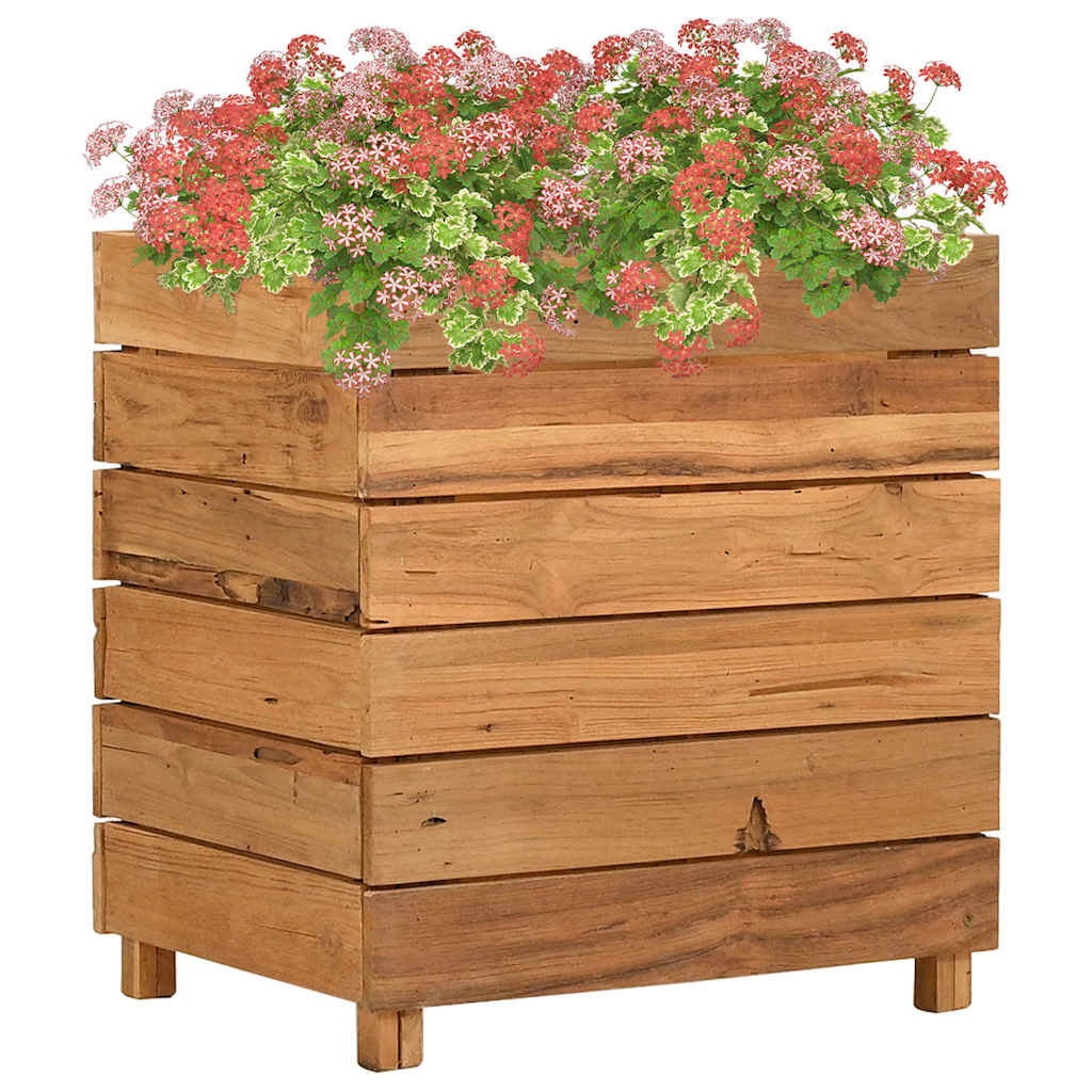 Arriate Elevado Madera De Teca Reciclada Y Acero 50x40x55 Cm_1