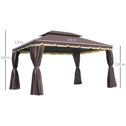 Outsunny Cenador De Jardín 4x3 M Con Doble Techo 4 Cortinas 4 Mosquiteras Café_2