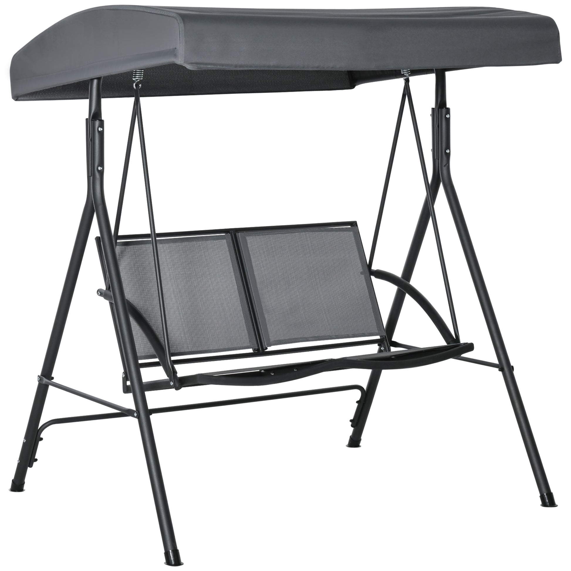 Outsunny Columpio Jardín 2 Plazas Techo Ajustable Asientos Textilene Gris Oscuro_0