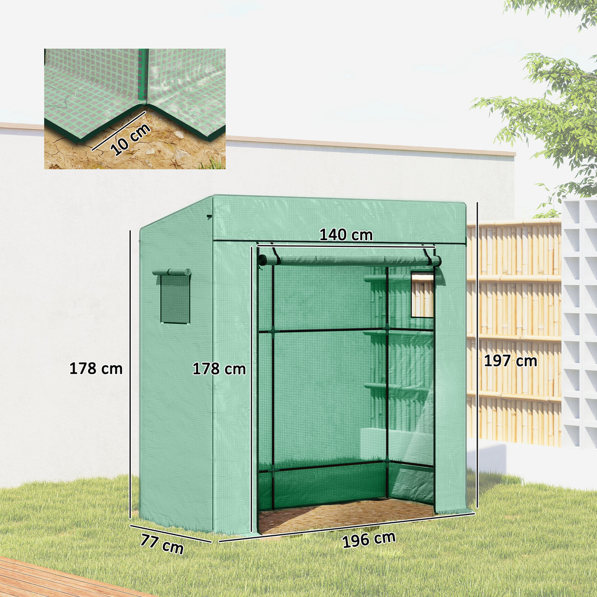 Invernadero Outsunny Acero, Pe Verde 196x77x197 Cm_2