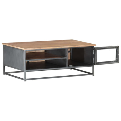 Mesa De Centro De Madera Maciza De Acacia Gris 90x50x35 Cm_1