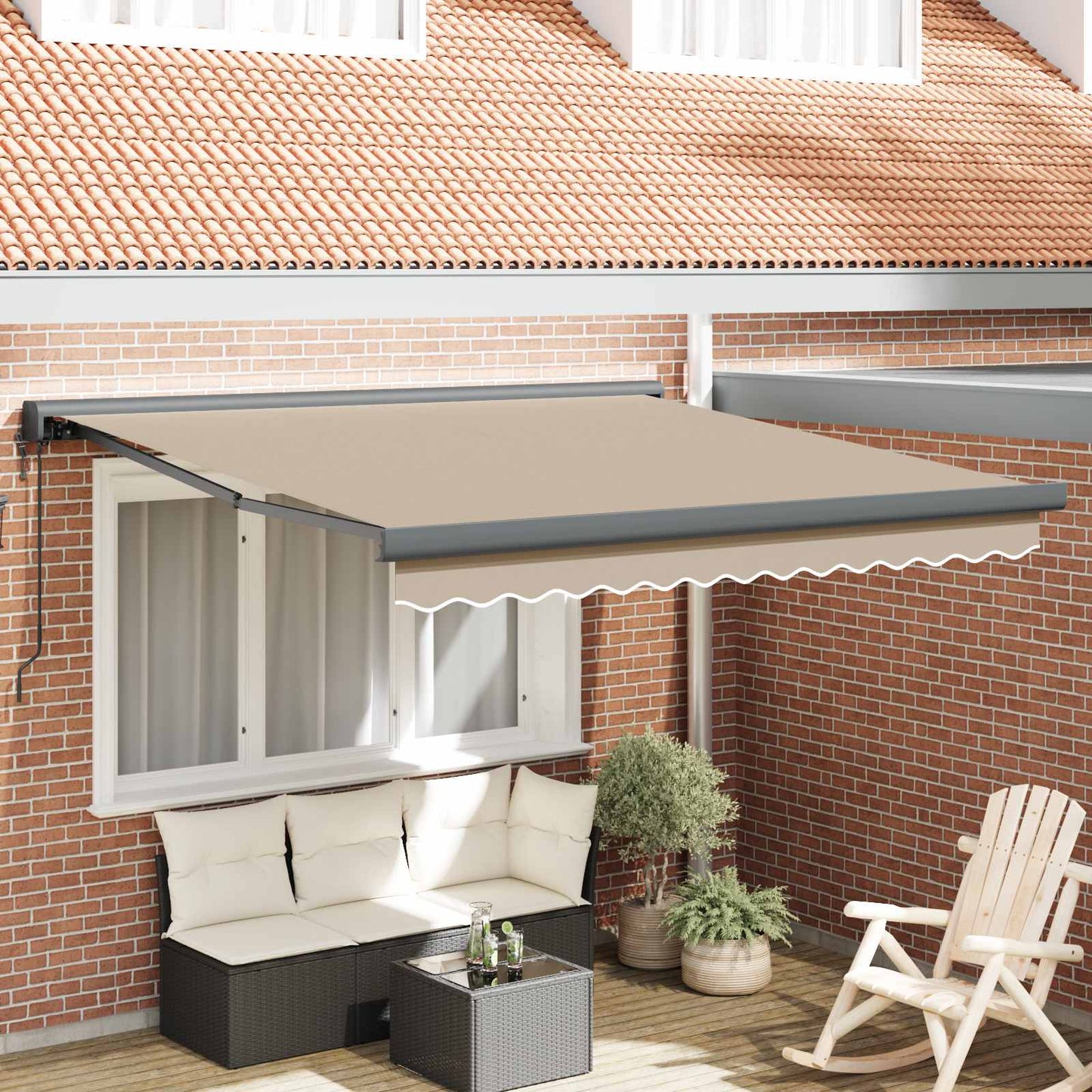 Toldo Retráctil Beige 350 X 250 Cm Tela Y Metal_1