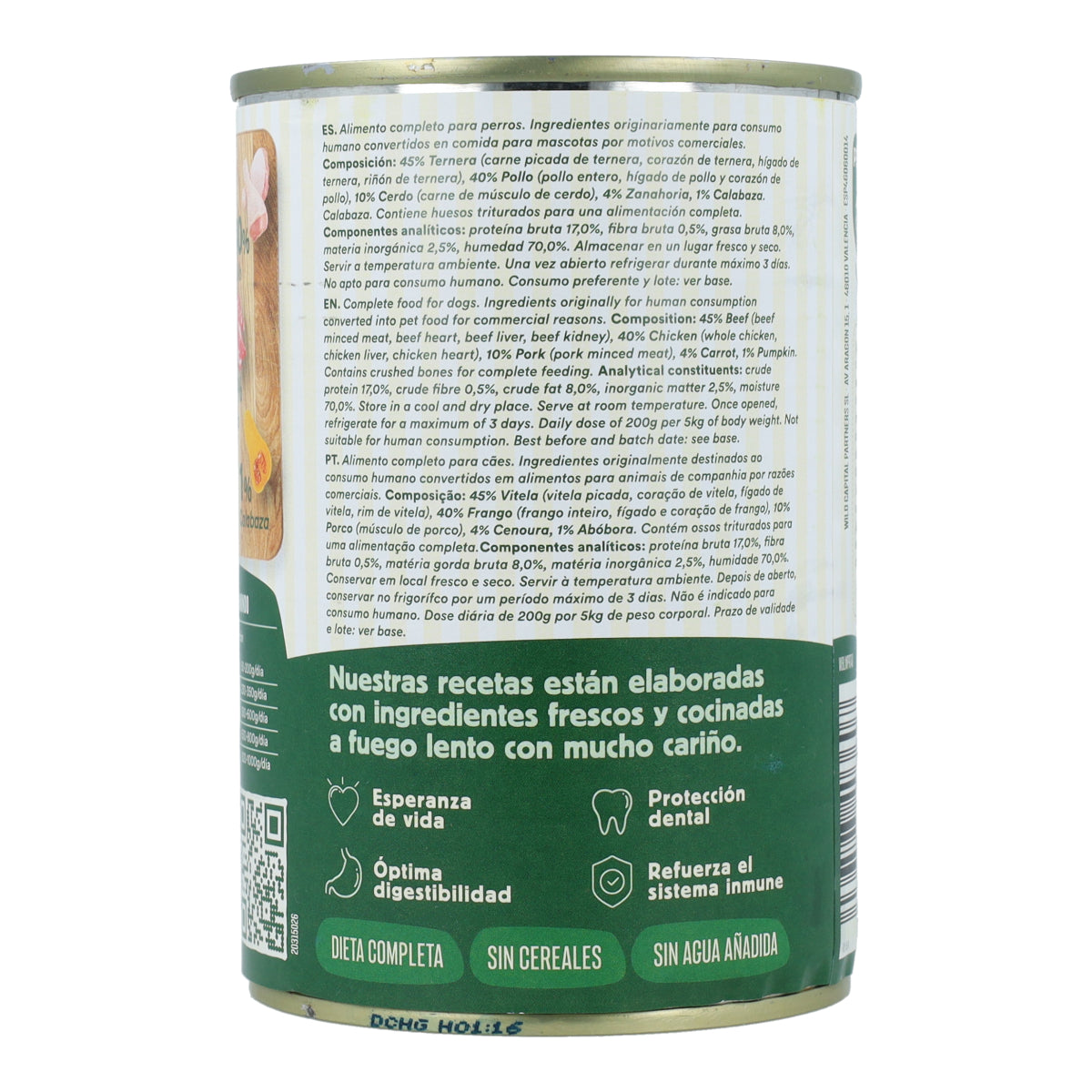 Lata completa Ragut Tradicional de Ternera y Pollo para Perros Wild Balance 400 g
