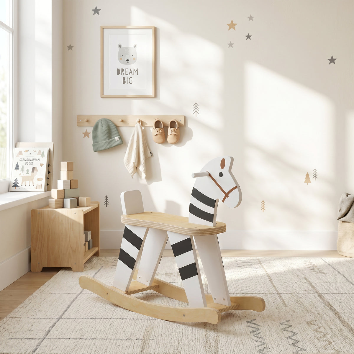 Aiyaplay Caballito Balancín Para Bebés Con Base De Madera Negro Y Blanco_1