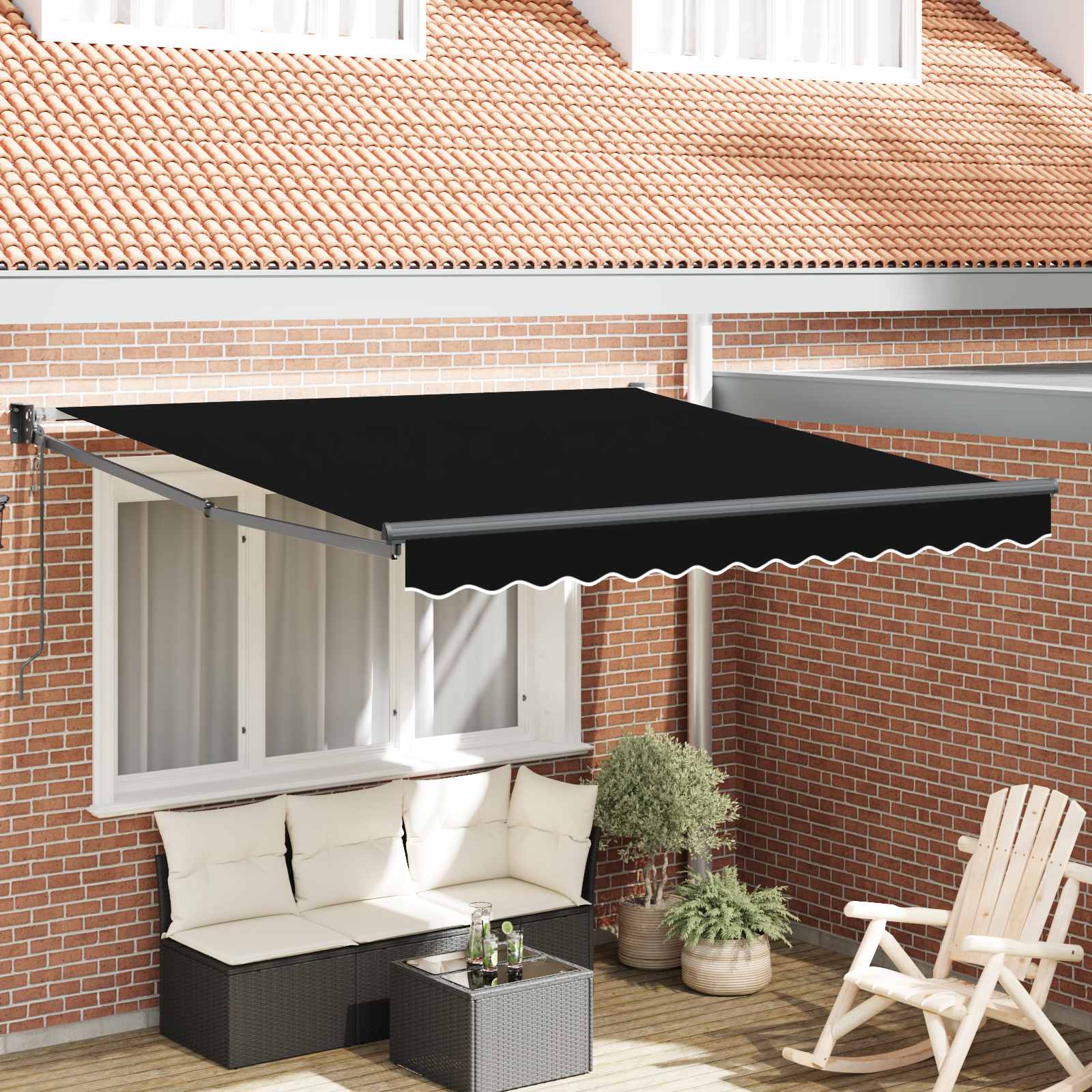 Toldo Retráctil Negro 350 X 250 Cm Poliéster Y Metal_1