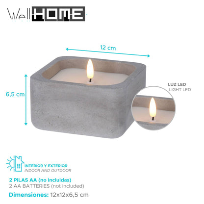 Well Home Vela Led Formato Cuadrado Color Gris 12x12x6,5cm_1