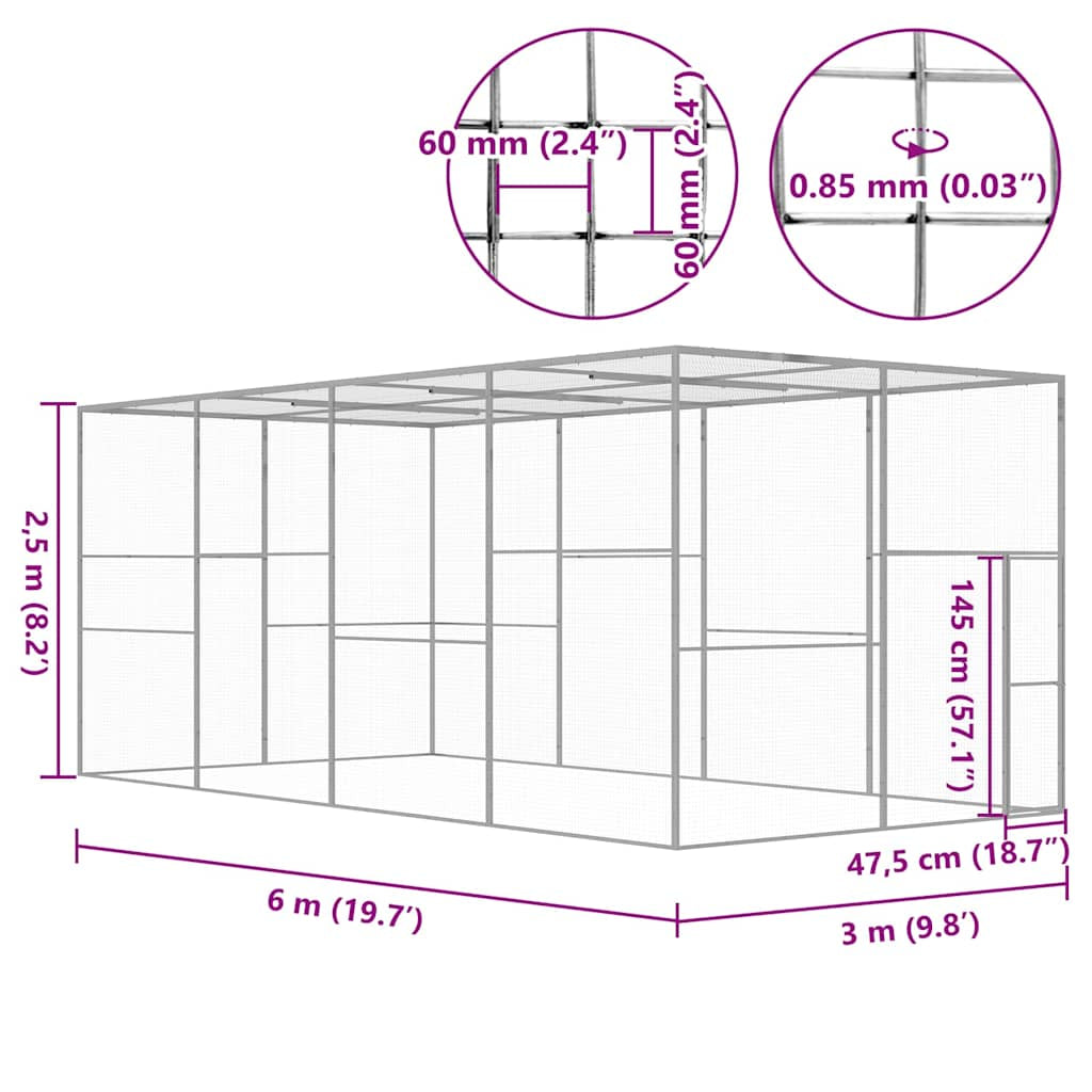 Vidaxl Jaula Para Gatos Acero Galvanizado 6x3x2,5 M_2