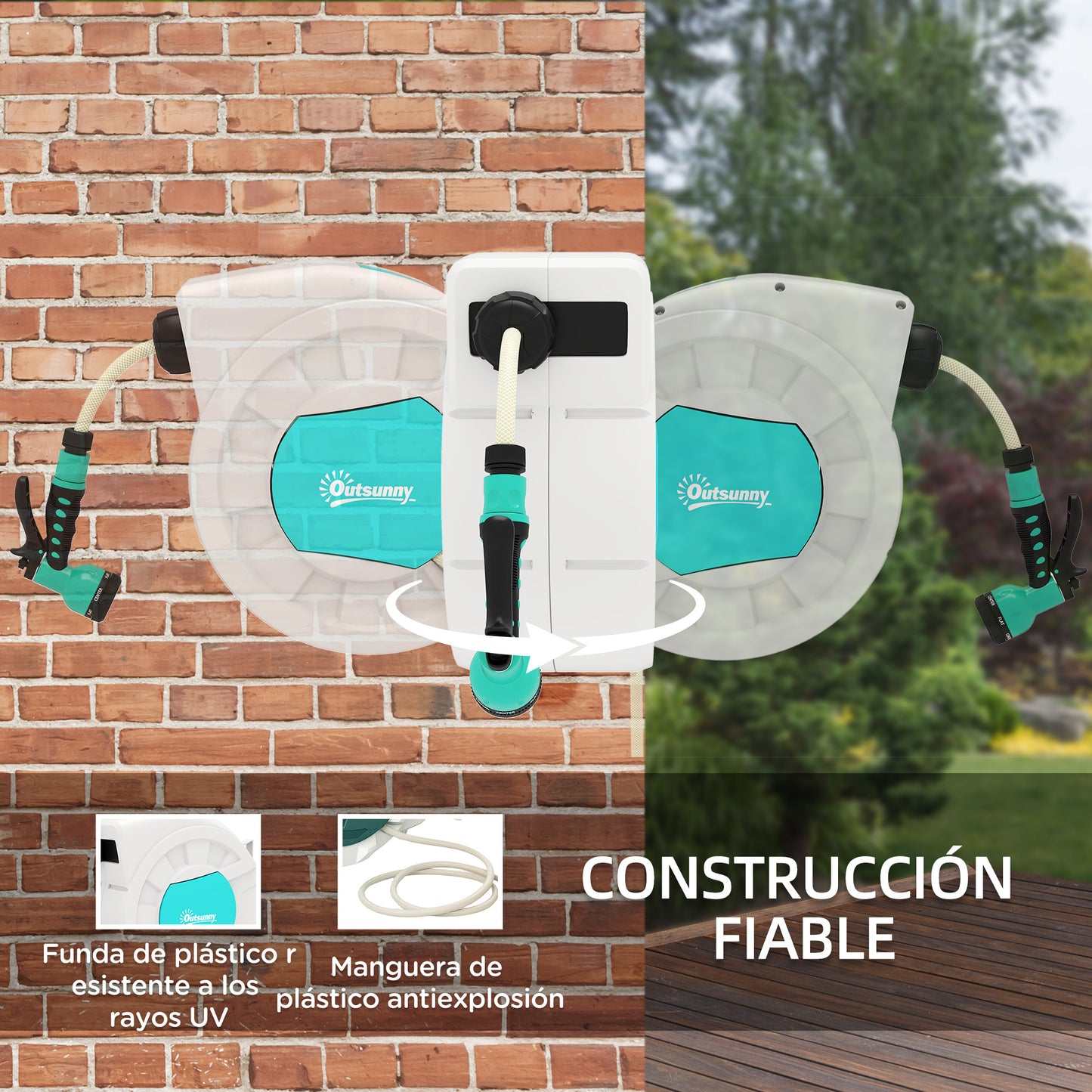 Outsunny Enrollador De Manguera Para Jardín De Pared 25+2 M Gris Claro_4